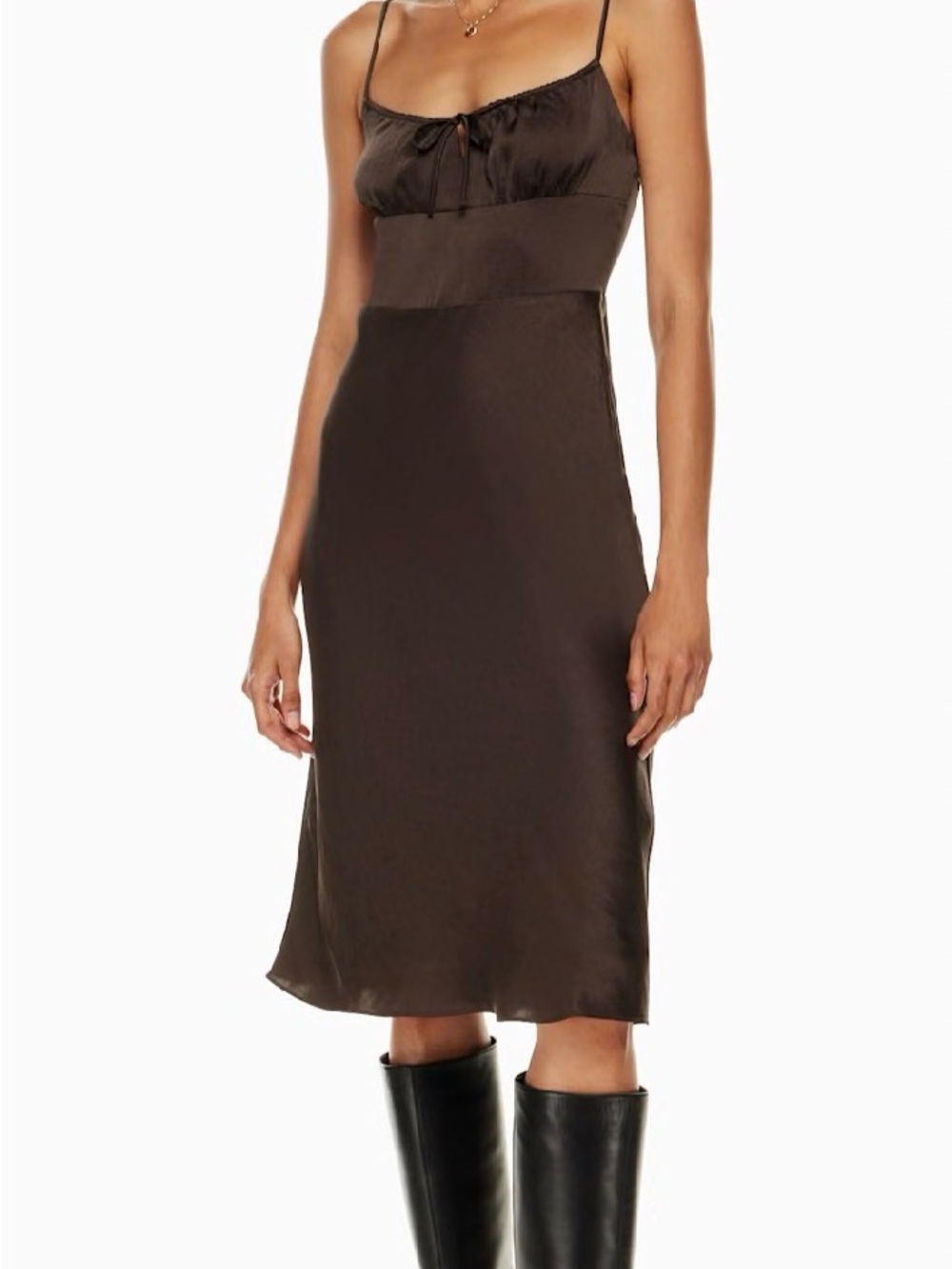 Aritzia Wilfred Satin Bellow Midi Dress - Rich Mocha Brown BNWOT